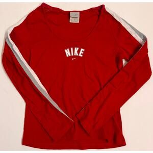 Y2K Vintage Nike Long Sleeve T-Shirt Stripe Sleeve Women's Size XL Red